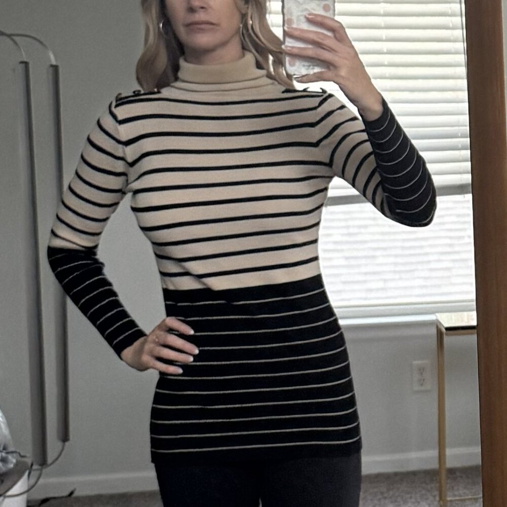Striped Turtleneck Sweater | Black & Tan Striped Knit